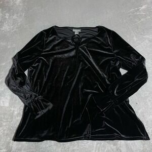 Vintage Notations Top‎ Womens 1X Black Velvet Long Sleeve Vamp Whimsigoth Boho